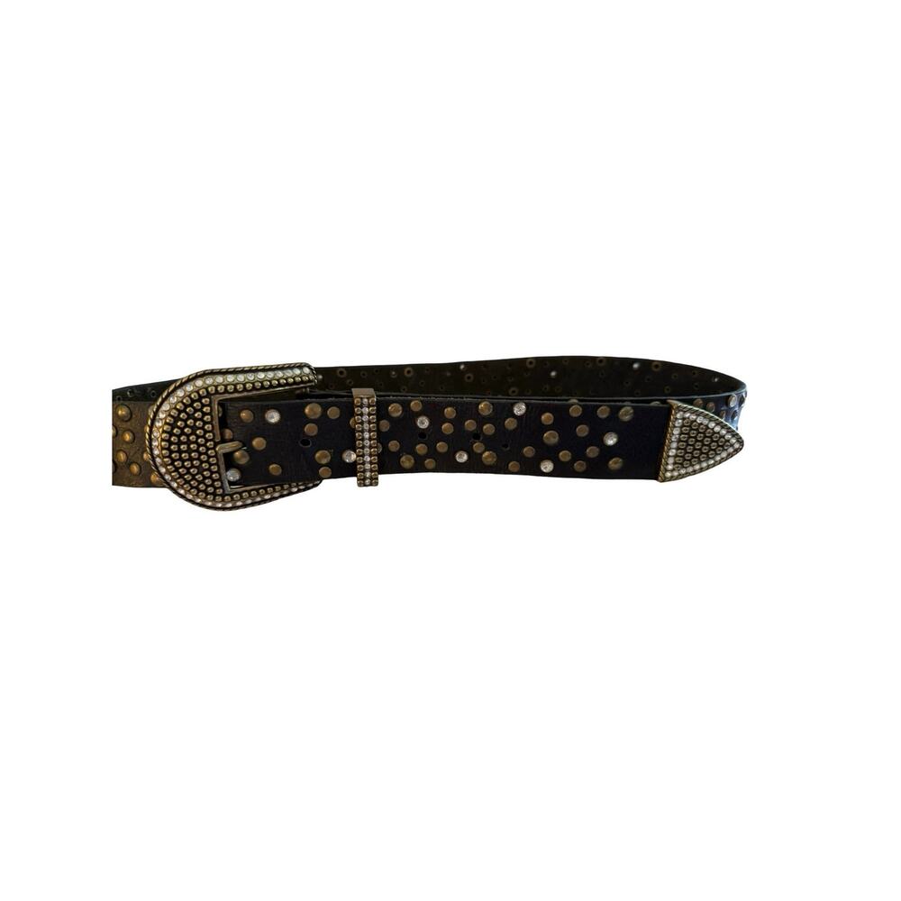 Arizona Black Leather Womens Belt Size S Western Rhinestone Studded Buckle Boho